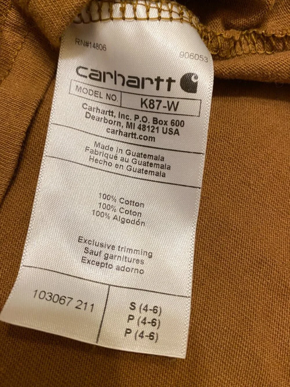 Carhartt Kids Pocket T Shirt Brown Size Small 4-6 K87-W Heavyweight Cotton